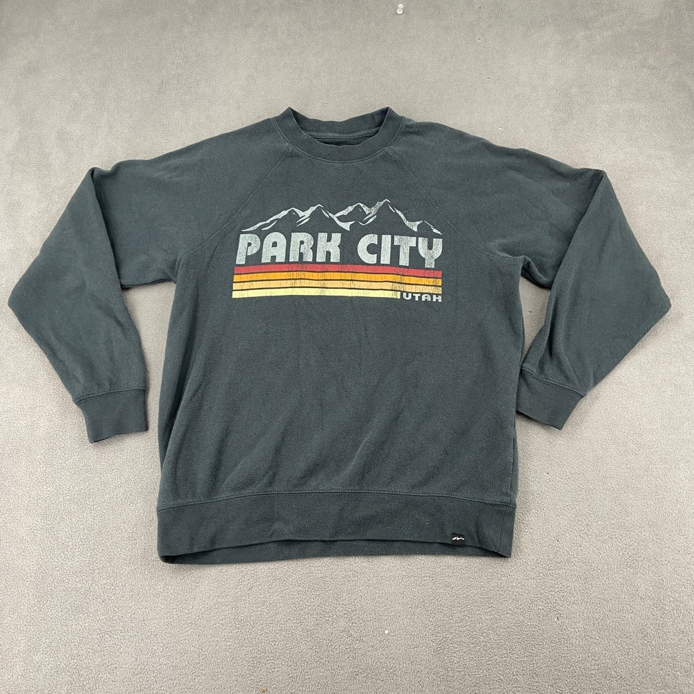 Techstyles Park City Utah Sweatshirt Mens Small Black Retro Mountain Graphic S